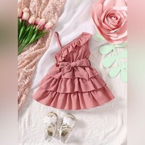 Shein baby girl mauve pink one shoulder 3 tiered layer dress w/ belt/Size:18/24M